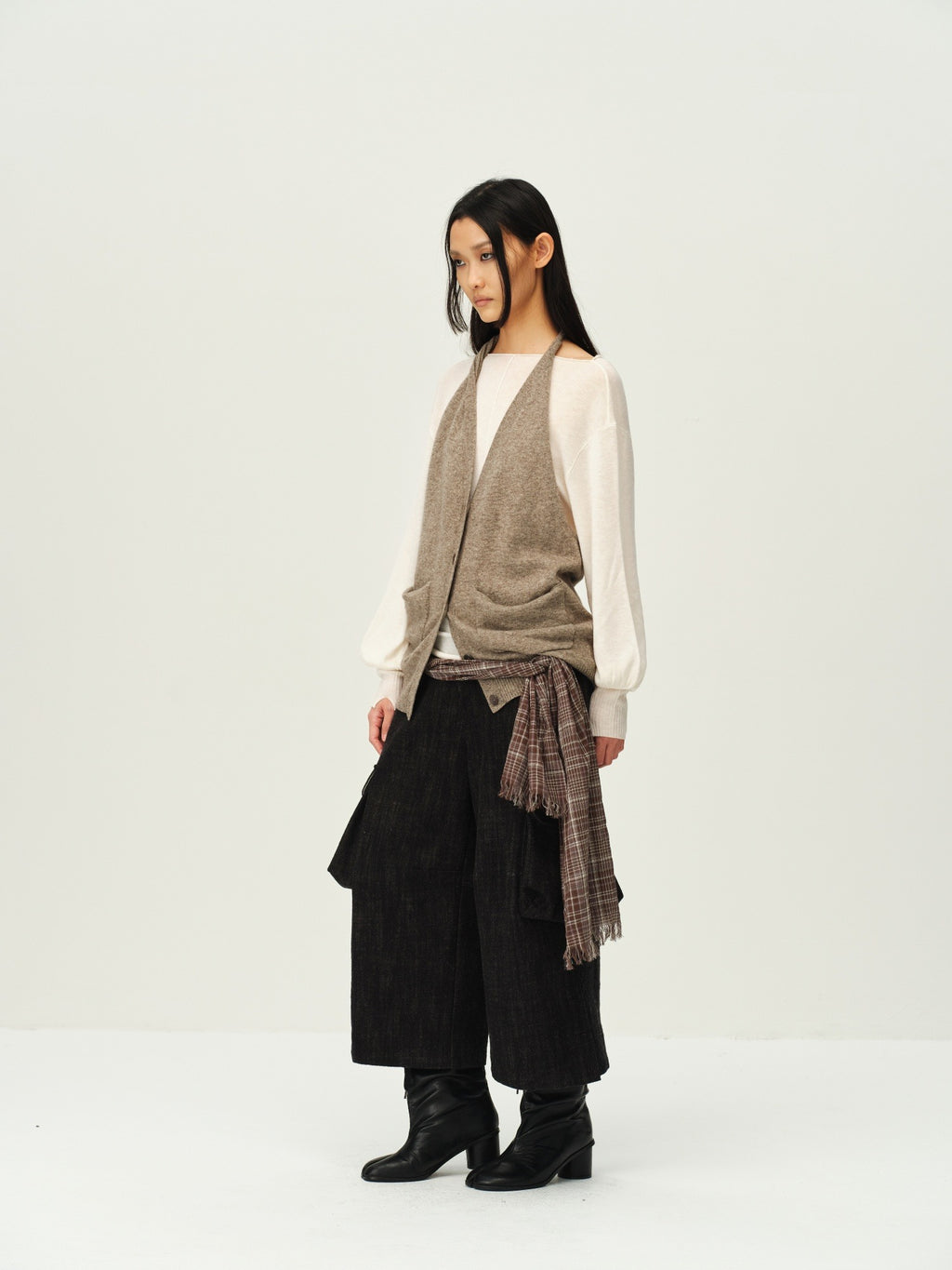 Reversible Wool Cowl-Neck Knit Top