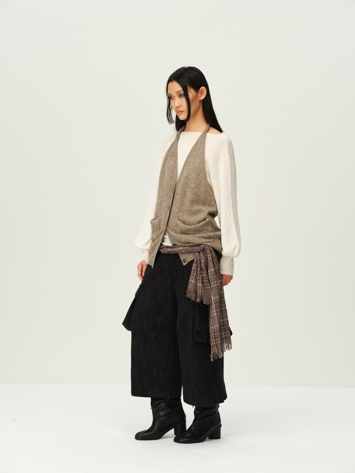 Reversible Wool Cowl-Neck Knit Top