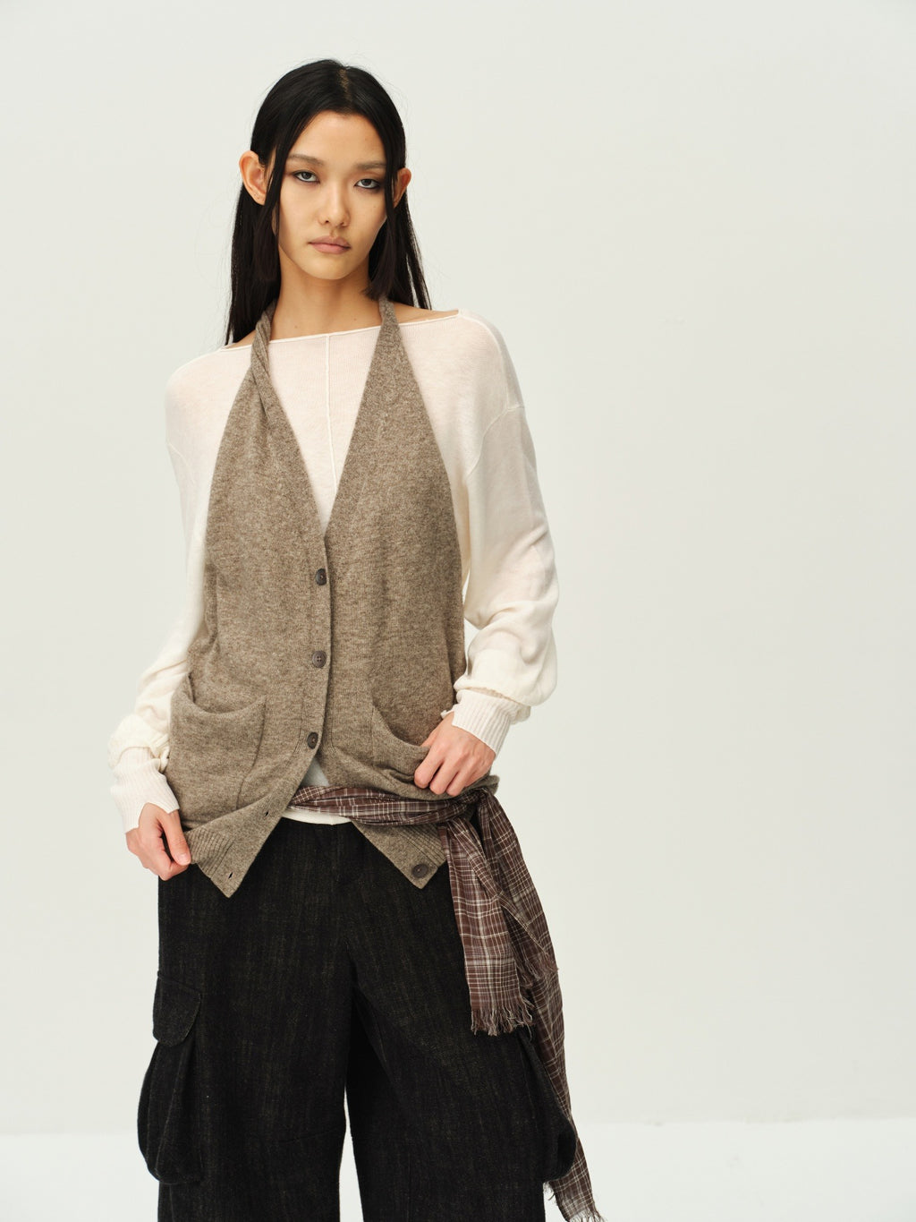 Reversible Wool Cowl-Neck Knit Top