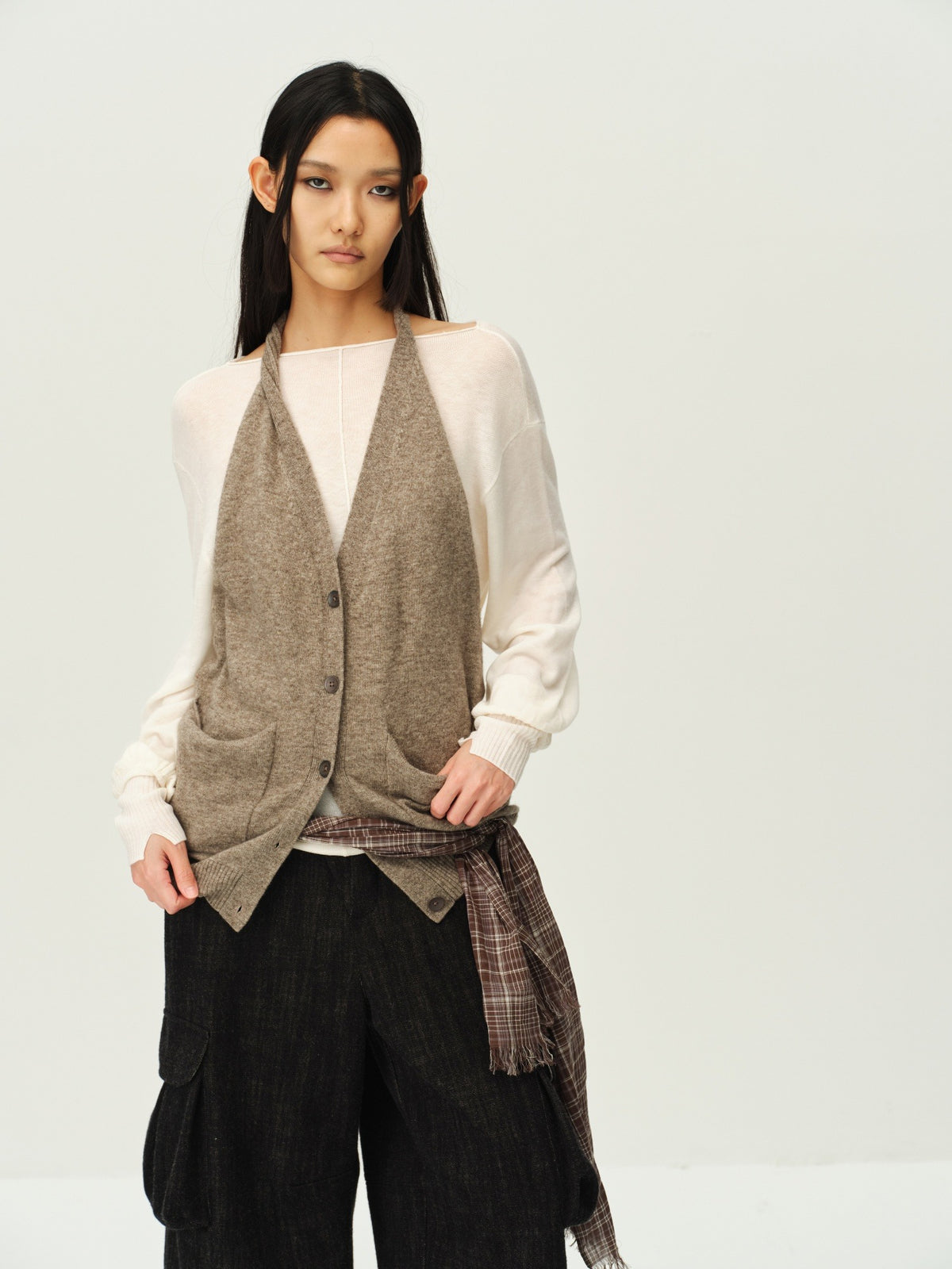 Reversible Wool Cowl-Neck Knit Top