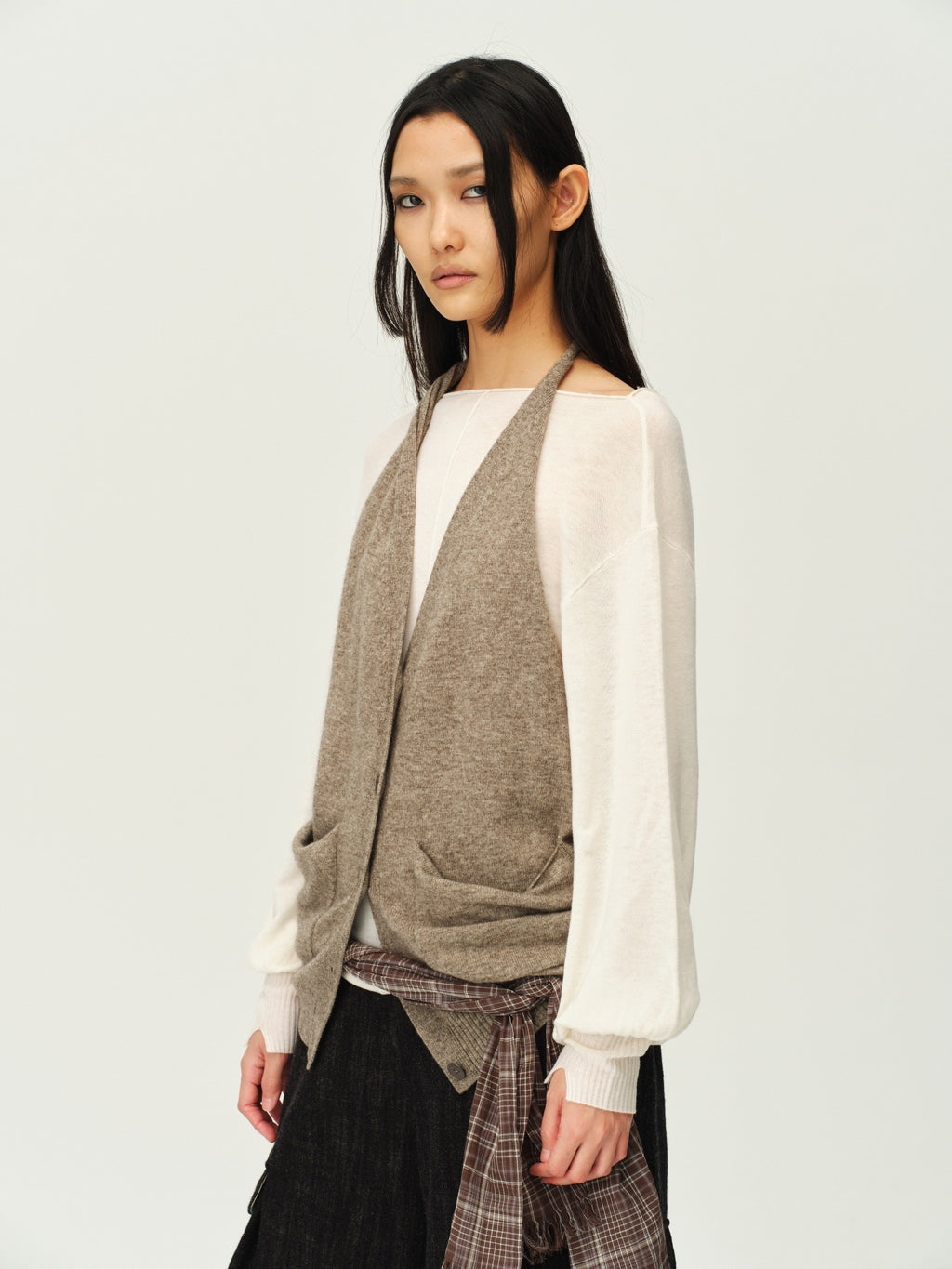 Reversible Wool Cowl-Neck Knit Top