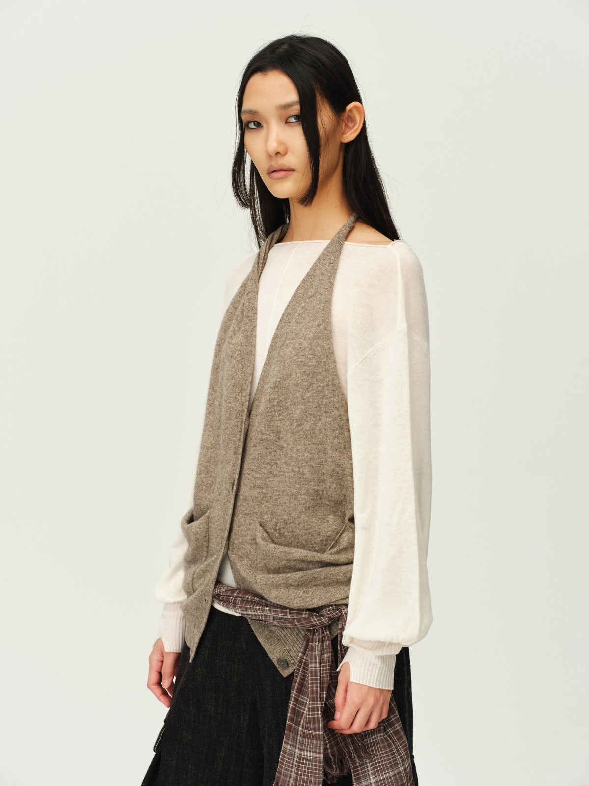 Reversible Wool Cowl-Neck Knit Top