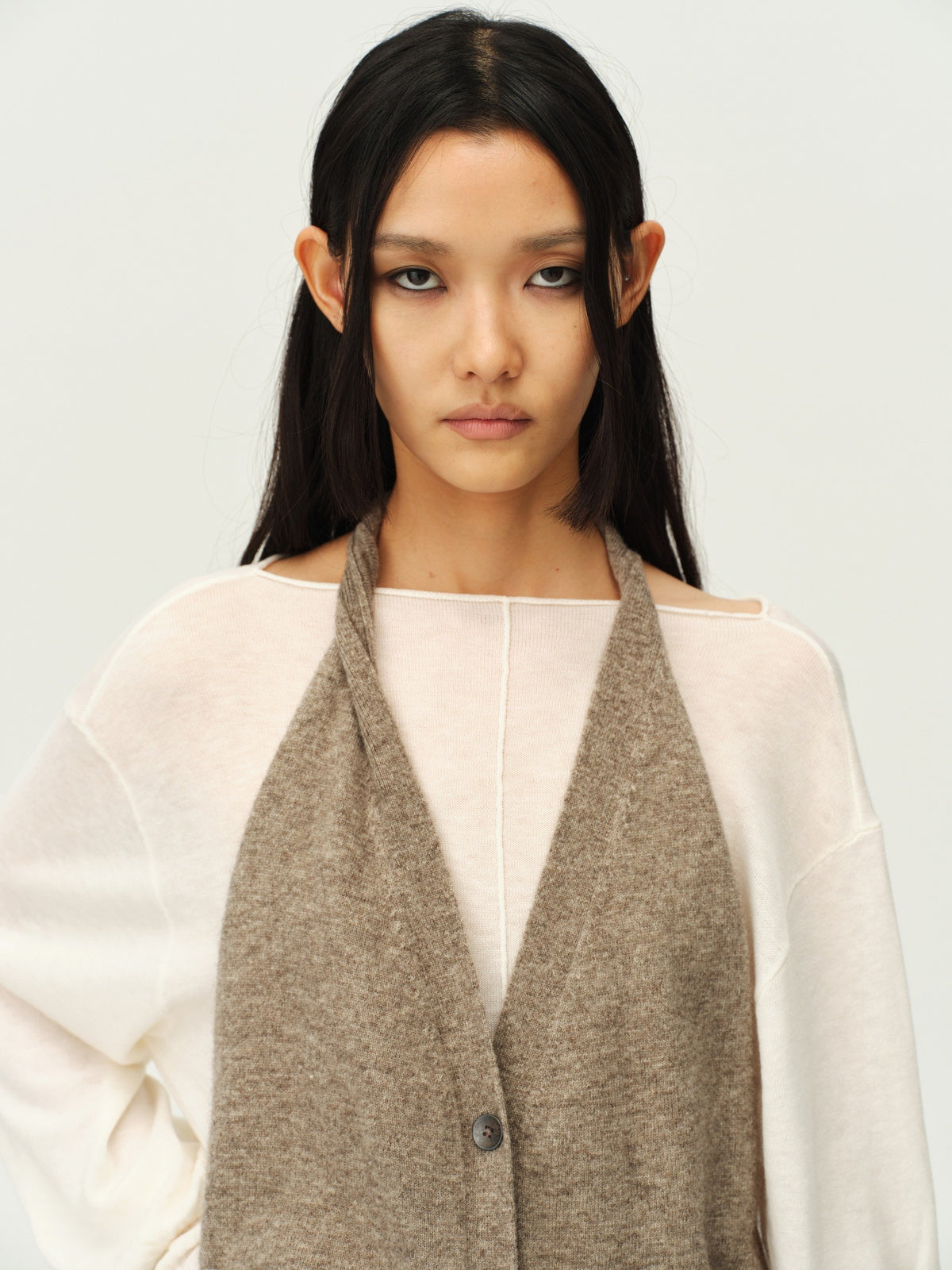 Reversible Wool Cowl-Neck Knit Top
