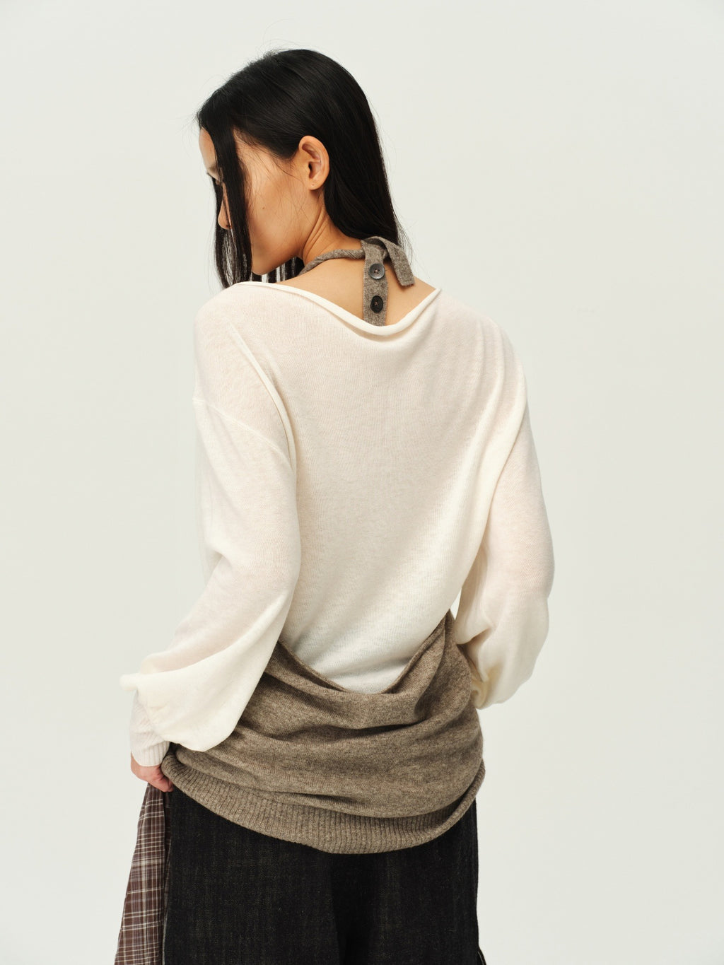 Reversible Wool Cowl-Neck Knit Top
