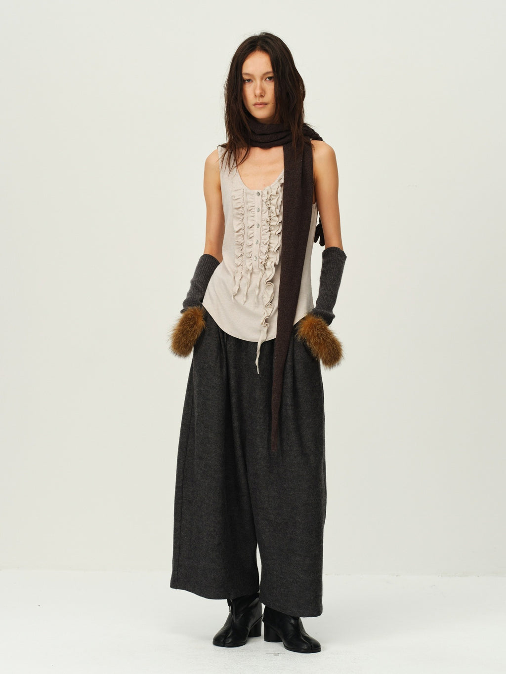 Wool Henley Ruffle Vest