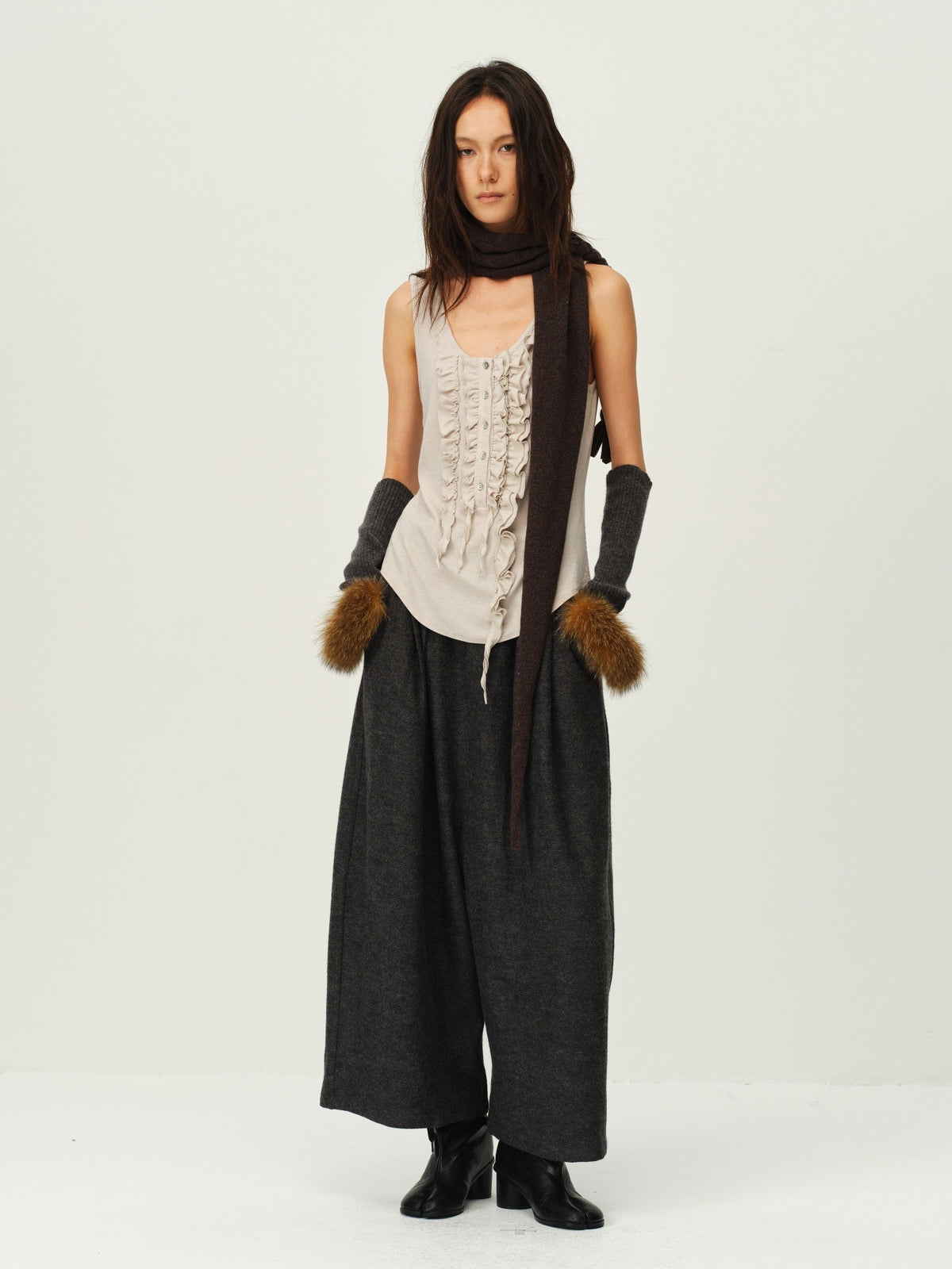 Wool Henley Ruffle Vest