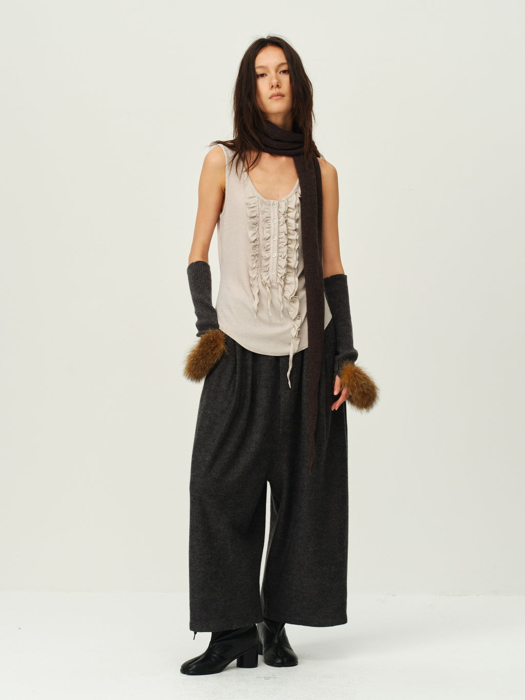 Wool Henley Ruffle Vest