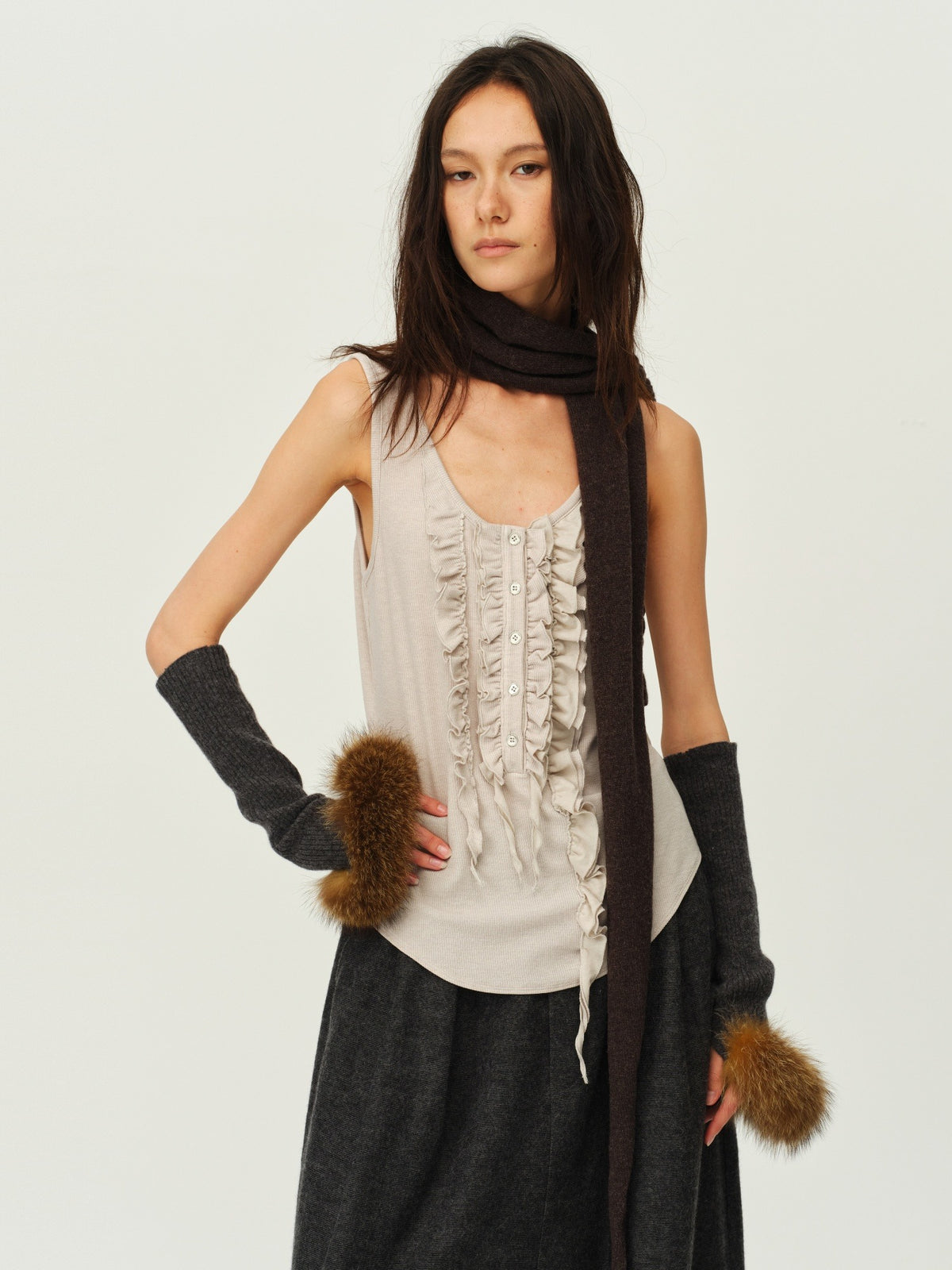 Wool Henley Ruffle Vest
