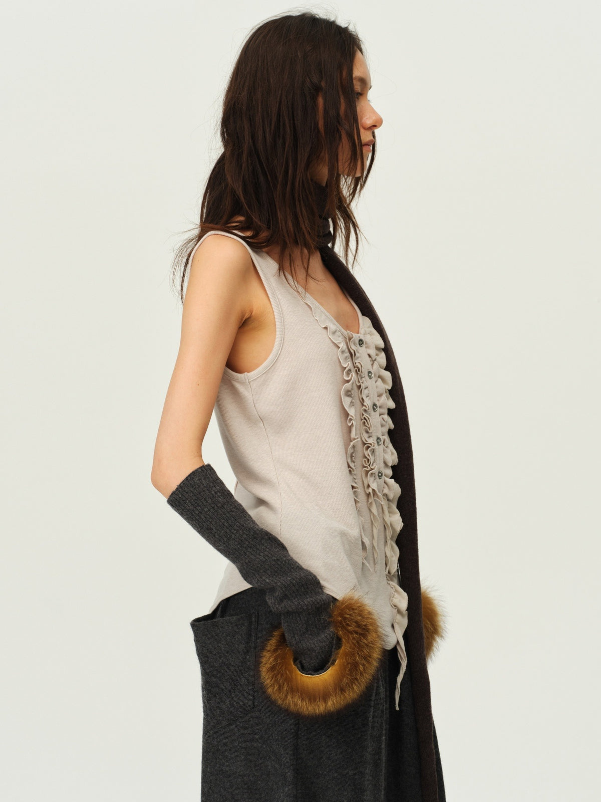 Wool Henley Ruffle Vest