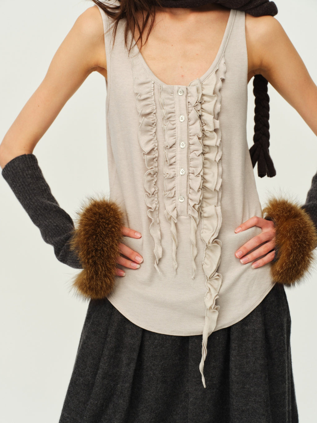 Wool Henley Ruffle Vest