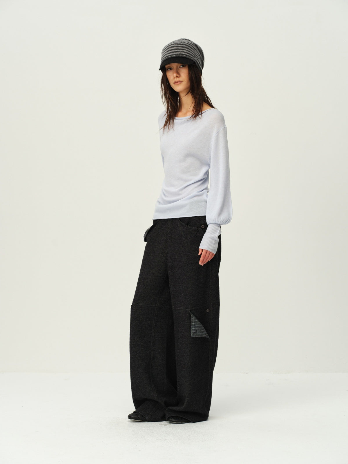 Reversible Wool Cowl-Neck Knit Top
