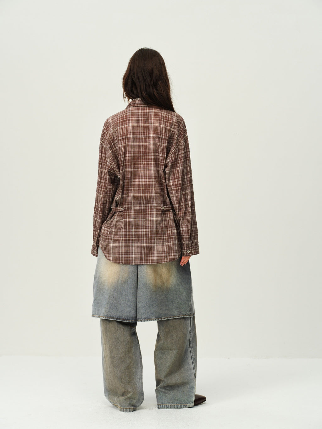 Vintage Plaid Scarf-Collar Shirt