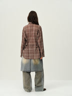 Vintage Plaid Scarf-Collar Shirt