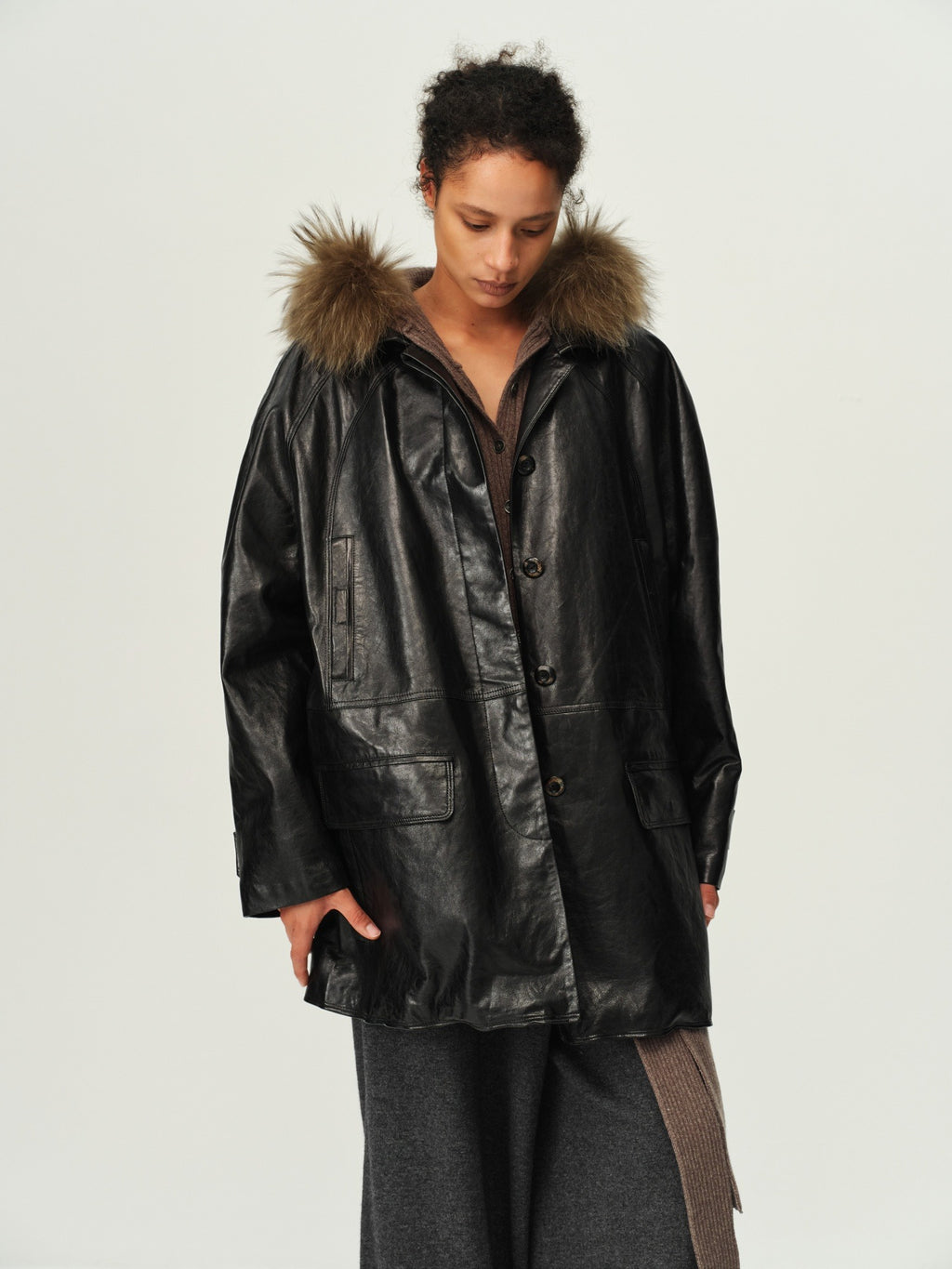 Waxed Sheep Leather Midi Jacket