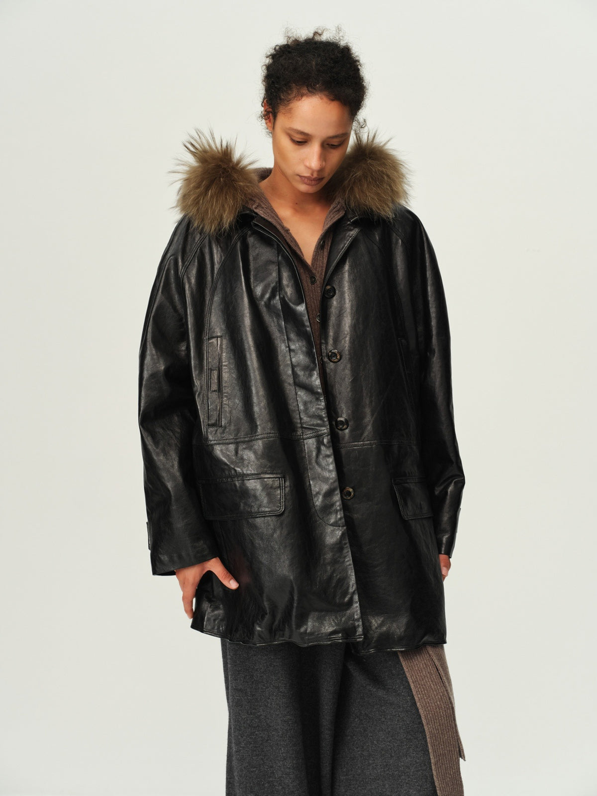 Waxed Sheep Leather Midi Jacket