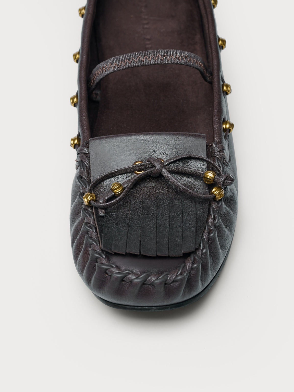 Suede Tassel Studded Loafers