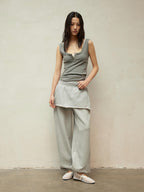 Lace Collar Paneled Henley Neck Layering Utility Vest