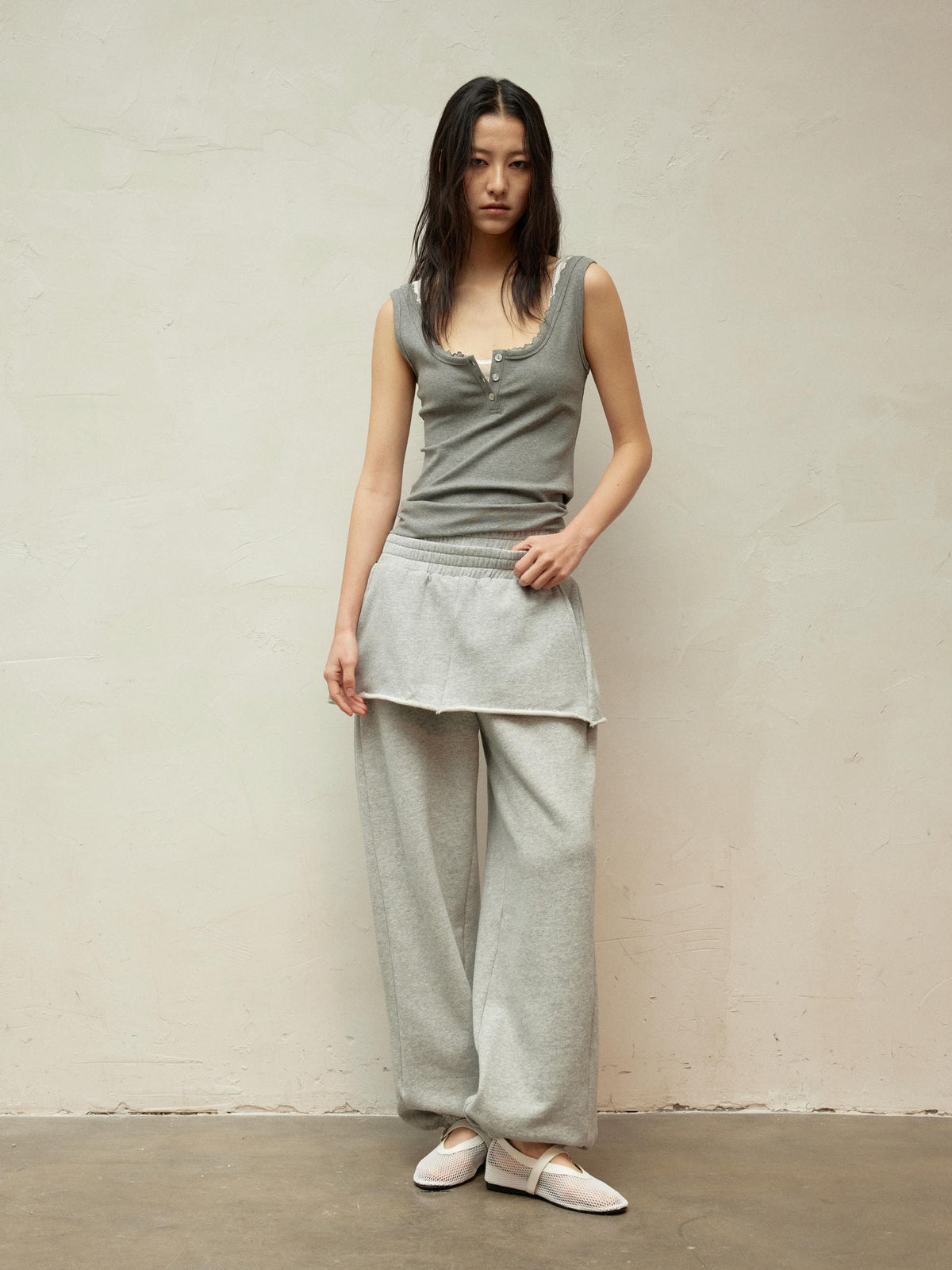 Lace Collar Paneled Henley Neck Layering Utility Vest