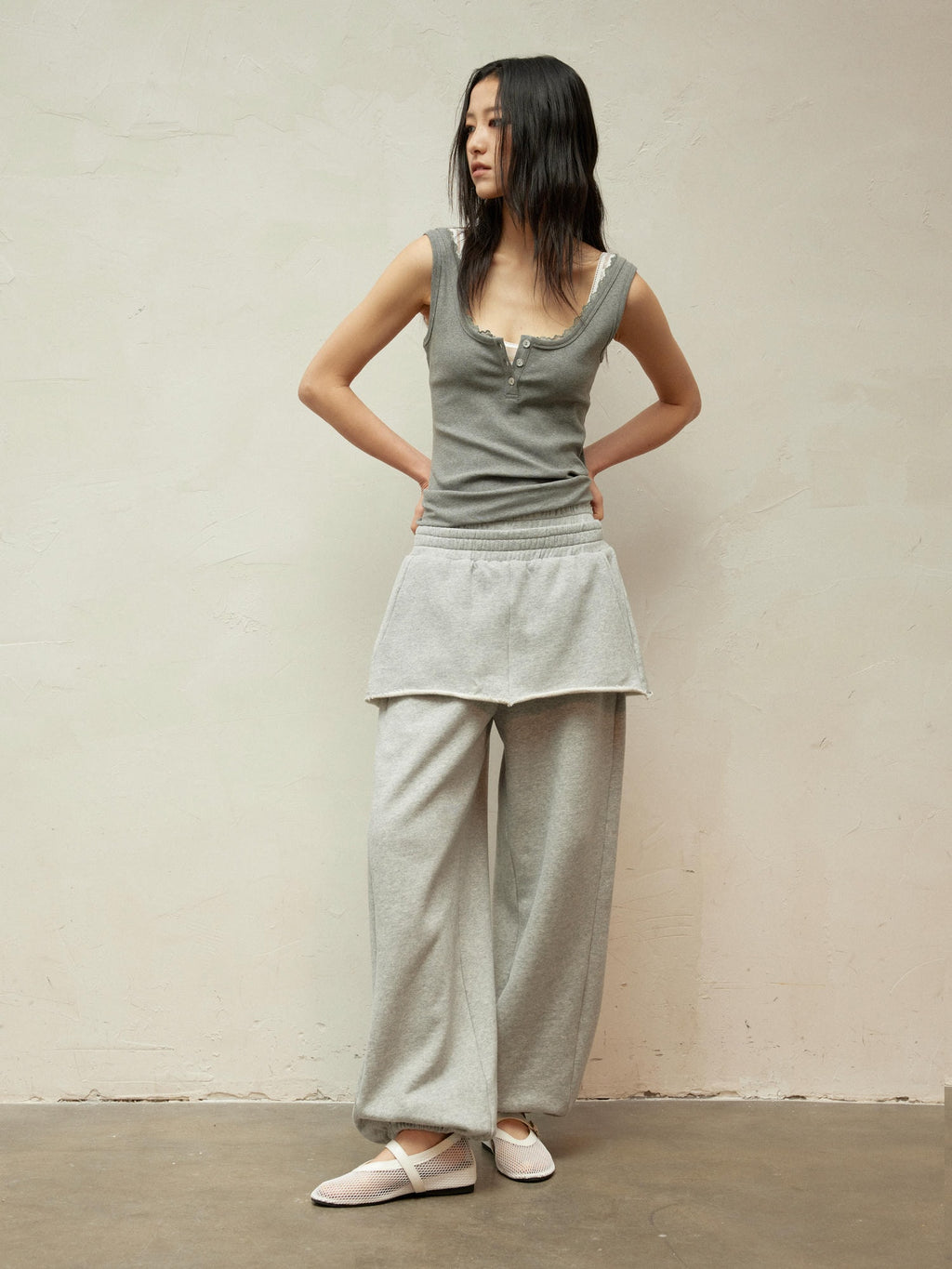 Lace Collar Paneled Henley Neck Layering Utility Vest