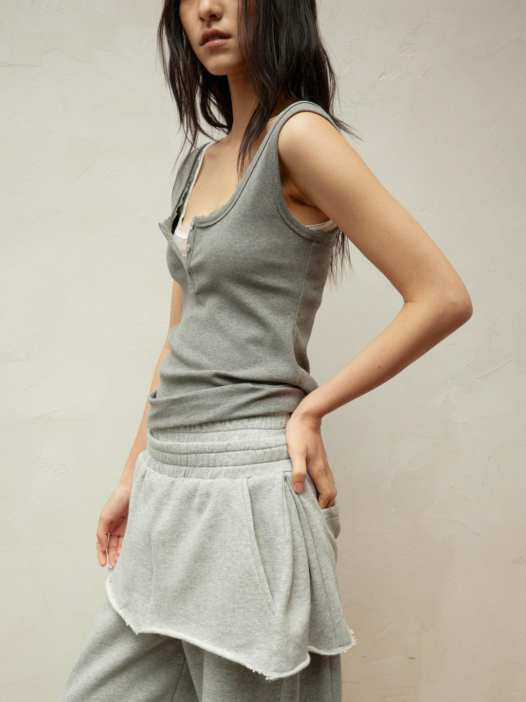 Lace Collar Paneled Henley Neck Layering Utility Vest