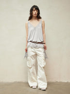 Lace-Paneled Linen V-Neck Tank