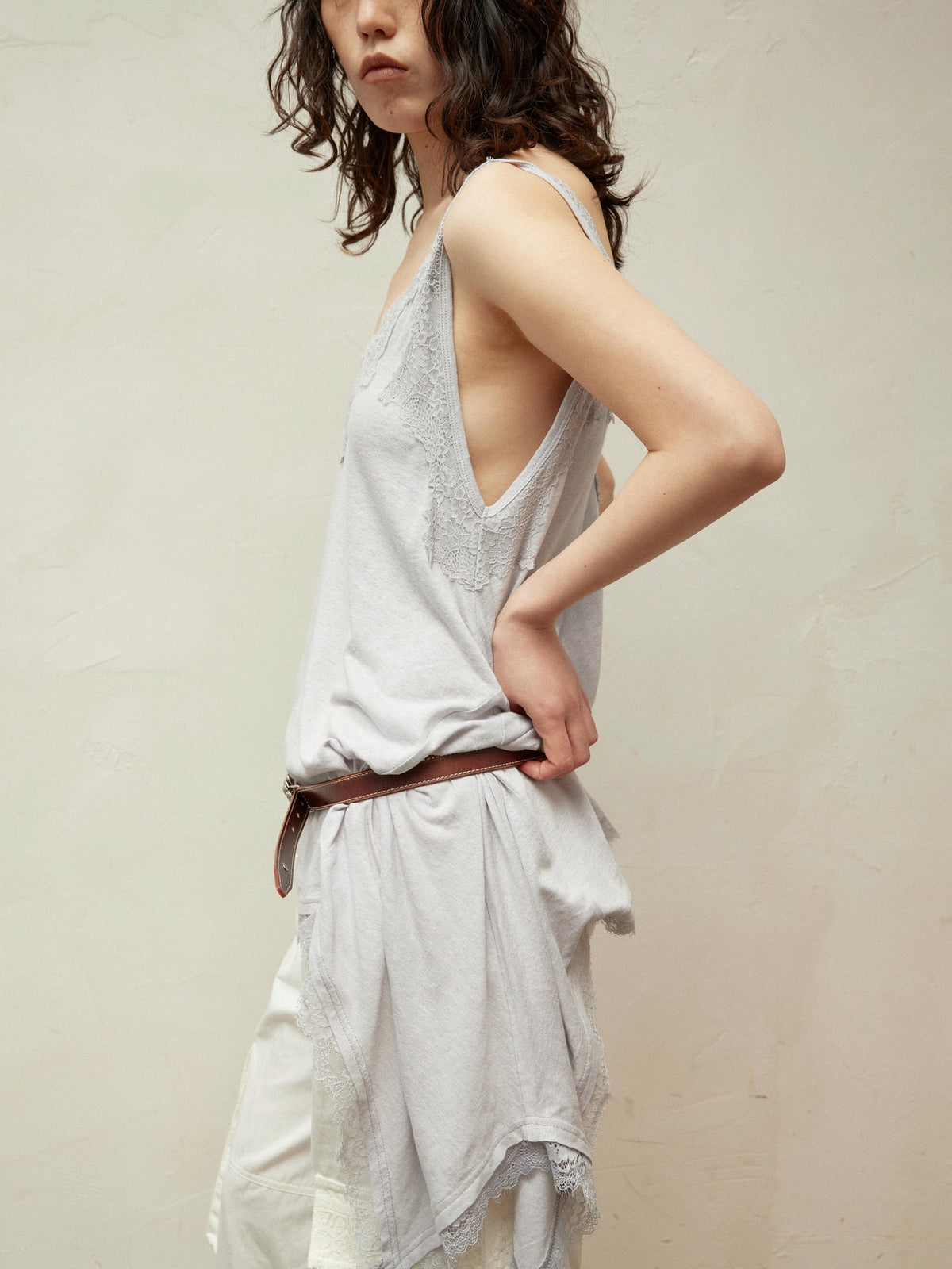 Lace-Paneled Linen V-Neck Tank