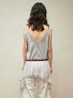 Lace-Paneled Linen V-Neck Tank