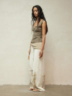 Lace Collar Paneled Henley Neck Layering Utility Vest