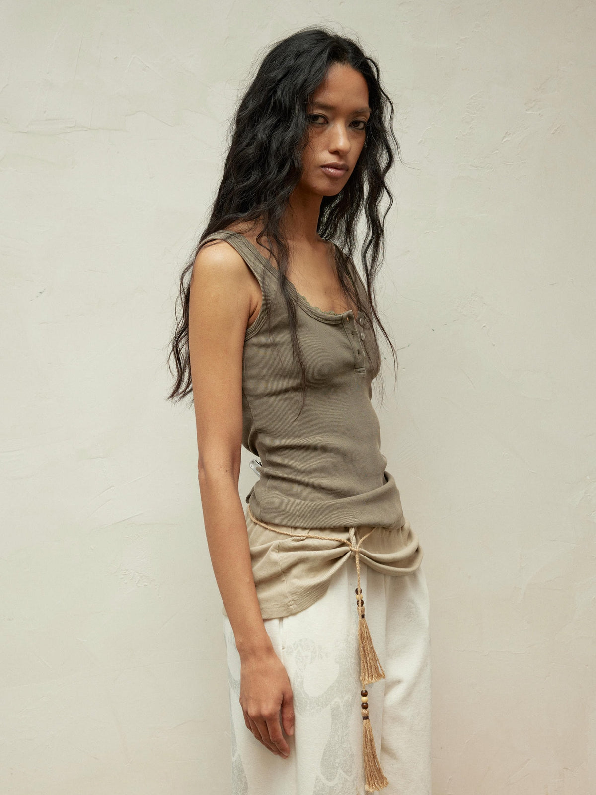 Lace Collar Paneled Henley Neck Layering Utility Vest