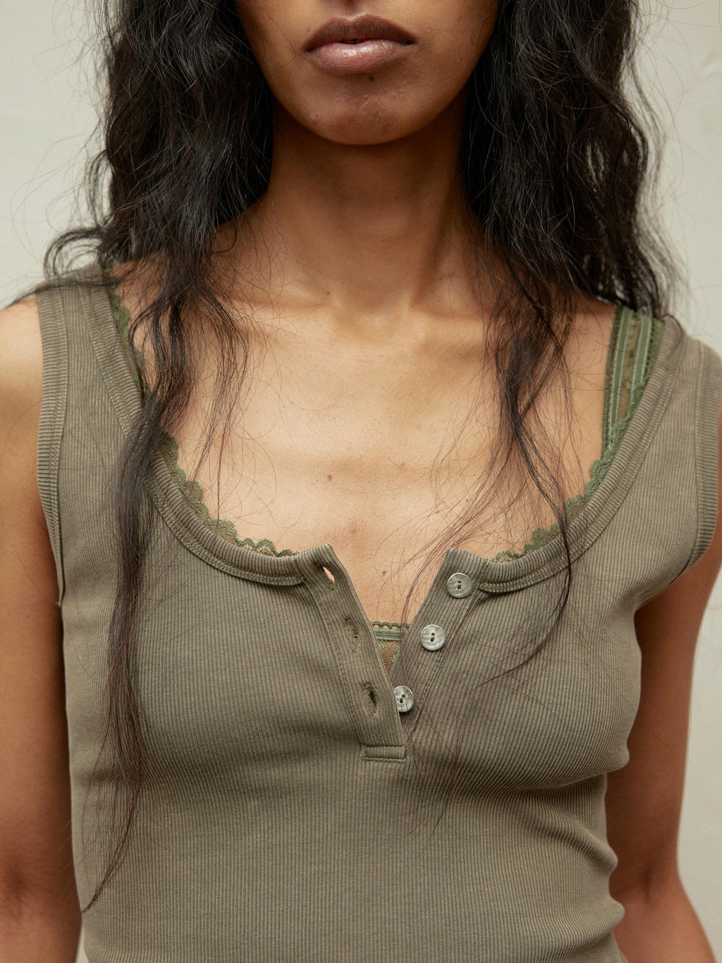 Lace Collar Paneled Henley Neck Layering Utility Vest