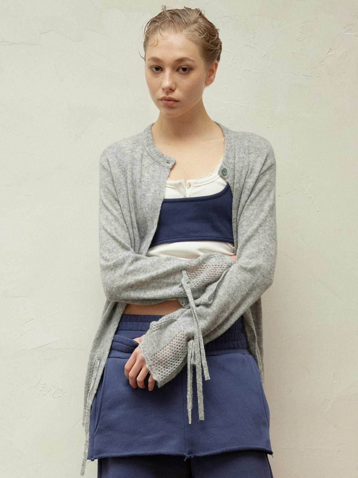 Alpaca-Blend Sheer Knit Cardigan