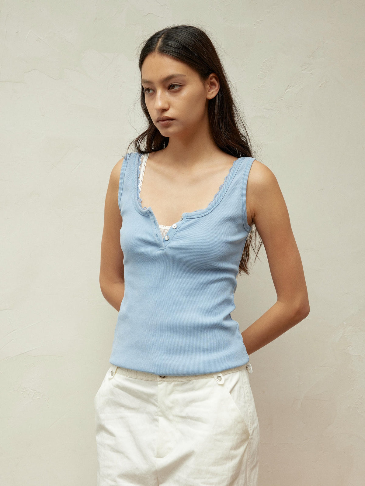Lace Collar Paneled Henley Neck Layering Utility Vest