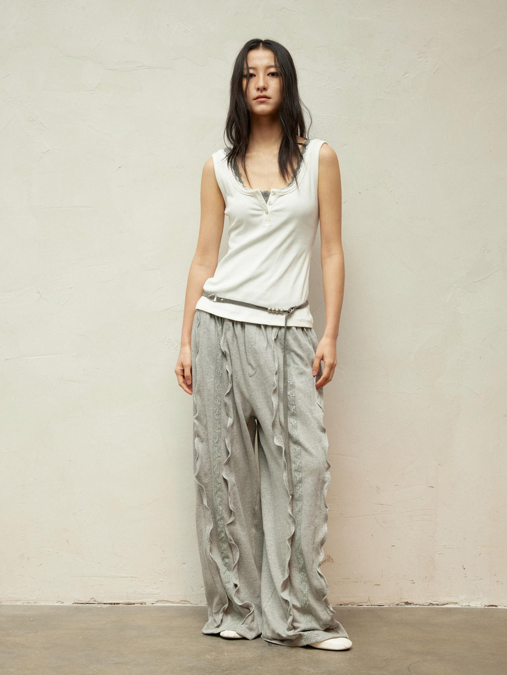 Lace Collar Paneled Henley Neck Layering Utility Vest