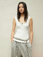 Lace Collar Paneled Henley Neck Layering Utility Vest
