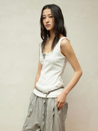 Lace Collar Paneled Henley Neck Layering Utility Vest