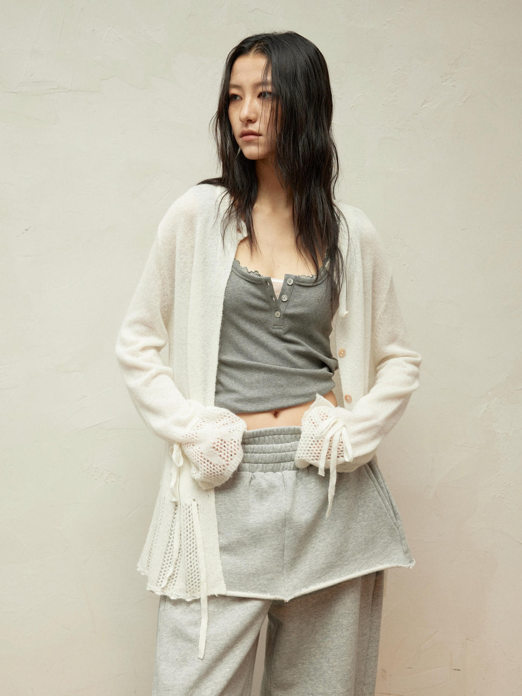 Alpaca-Blend Sheer Knit Cardigan