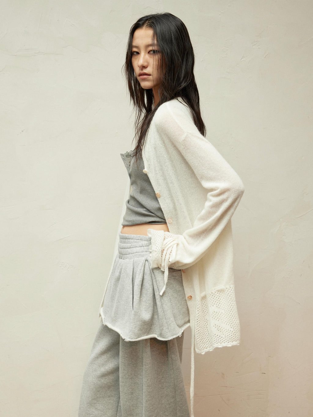 Alpaca-Blend Sheer Knit Cardigan