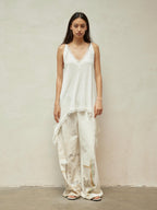 Lace-Paneled Linen V-Neck Tank