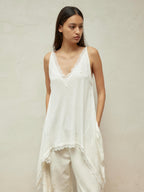 Lace-Paneled Linen V-Neck Tank