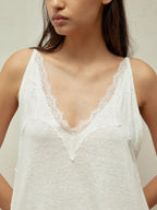 Lace-Paneled Linen V-Neck Tank